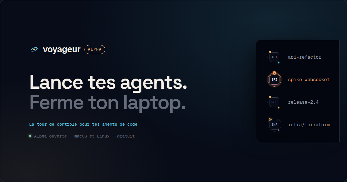 Illustration de l'article : Voyageur · la tour de contrôle pour tes agents de code